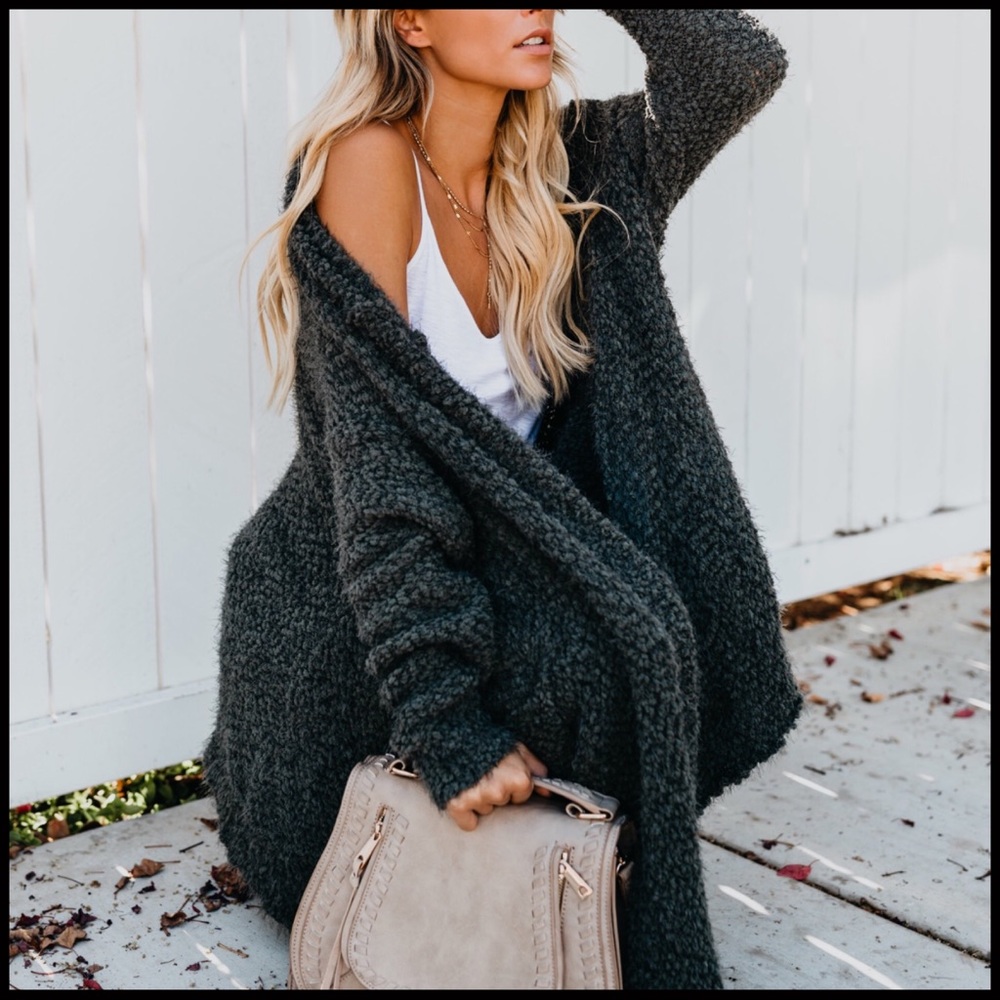 Teddy Bear Soft Cardigan in Wine - Picture 6 of 7
